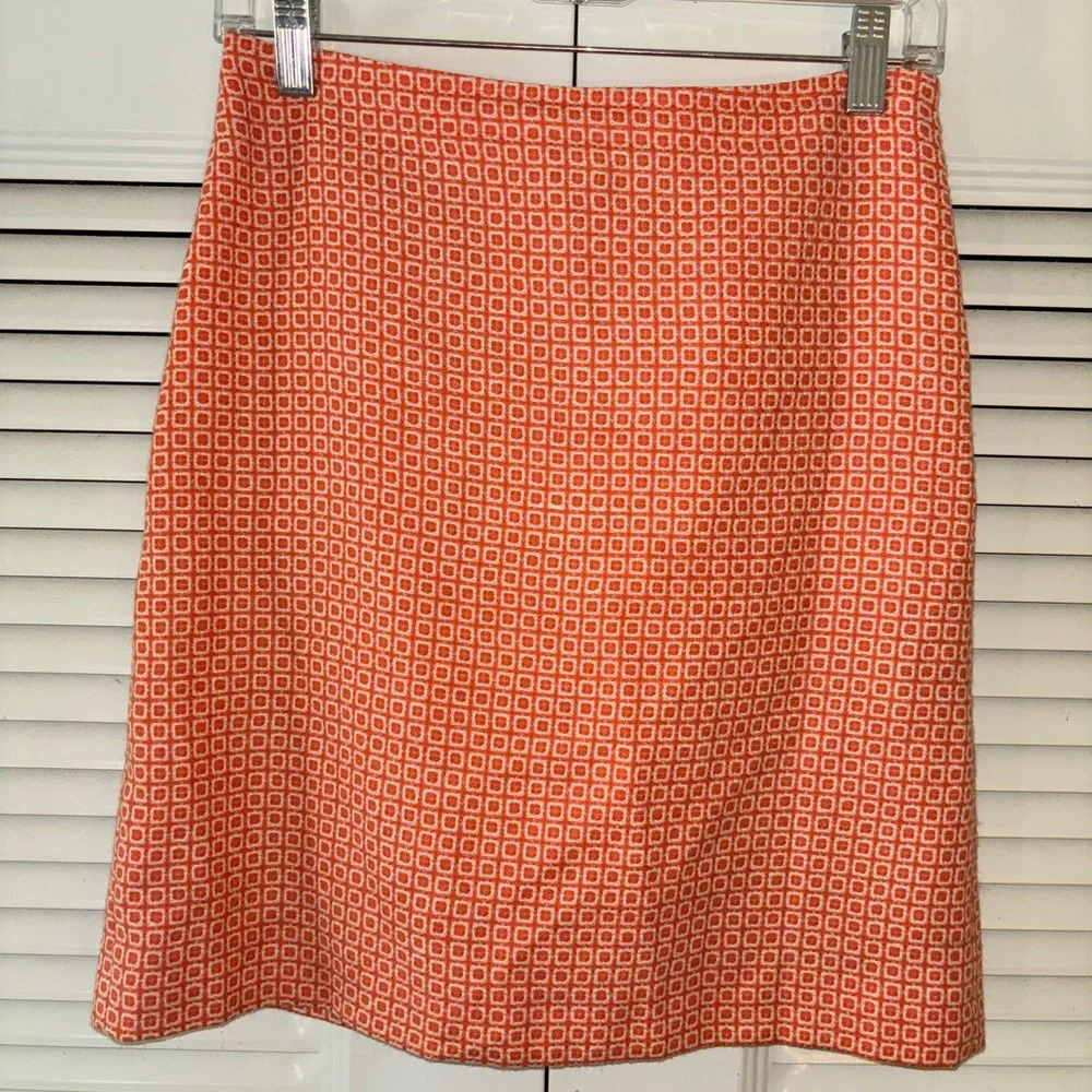 Boden Orange and white wool blend pattern mini skirt size 4R